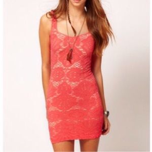 Free People crochet medallion coral dress bodycon